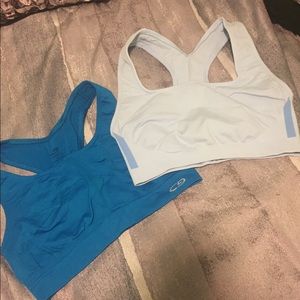 2 blue racerback sports bras